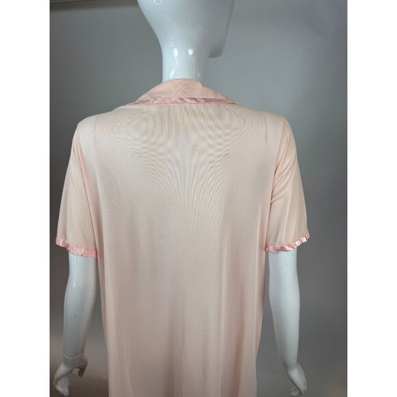 Vintage Sears Pink Nylon Short Sleeve Button-Front Nightgown With Satin Trim & P - Picture 11 of 16